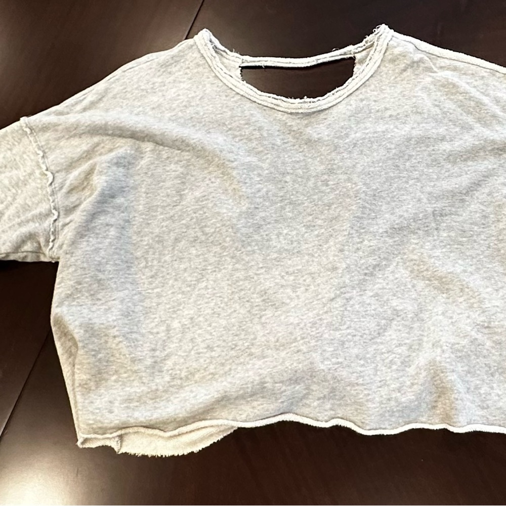 Aerie Weekend Pretty Open Back Cropped Sweatshirt Size Large Gray